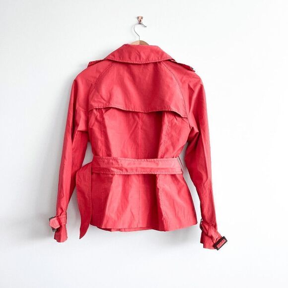 Zara Basic Women's Lined Belted Trench Jacket Coat Double Breasted Red Large - Picture 2 of 8